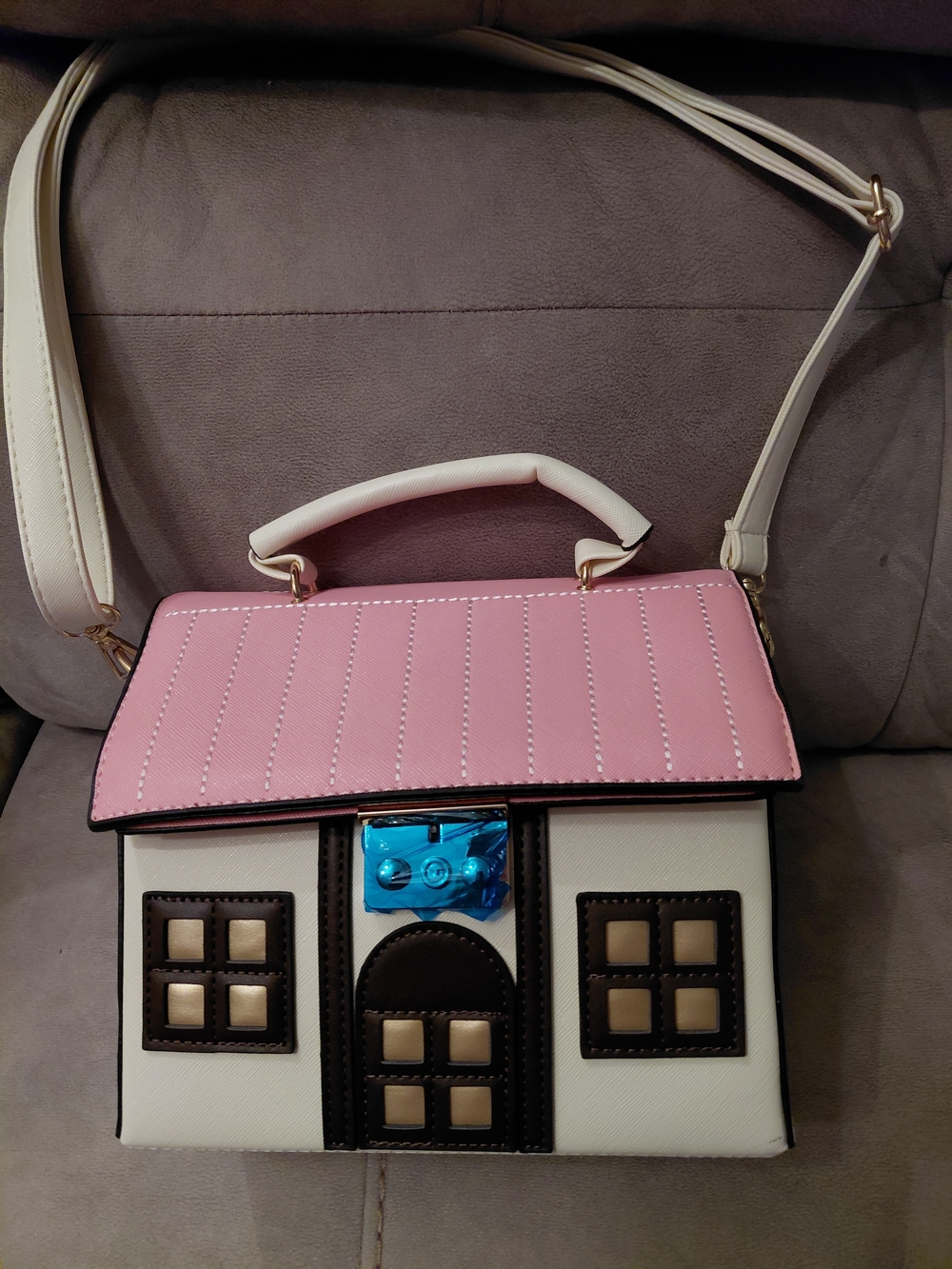 Chic Pink and Cream House-Shaped Crossbody Handbag